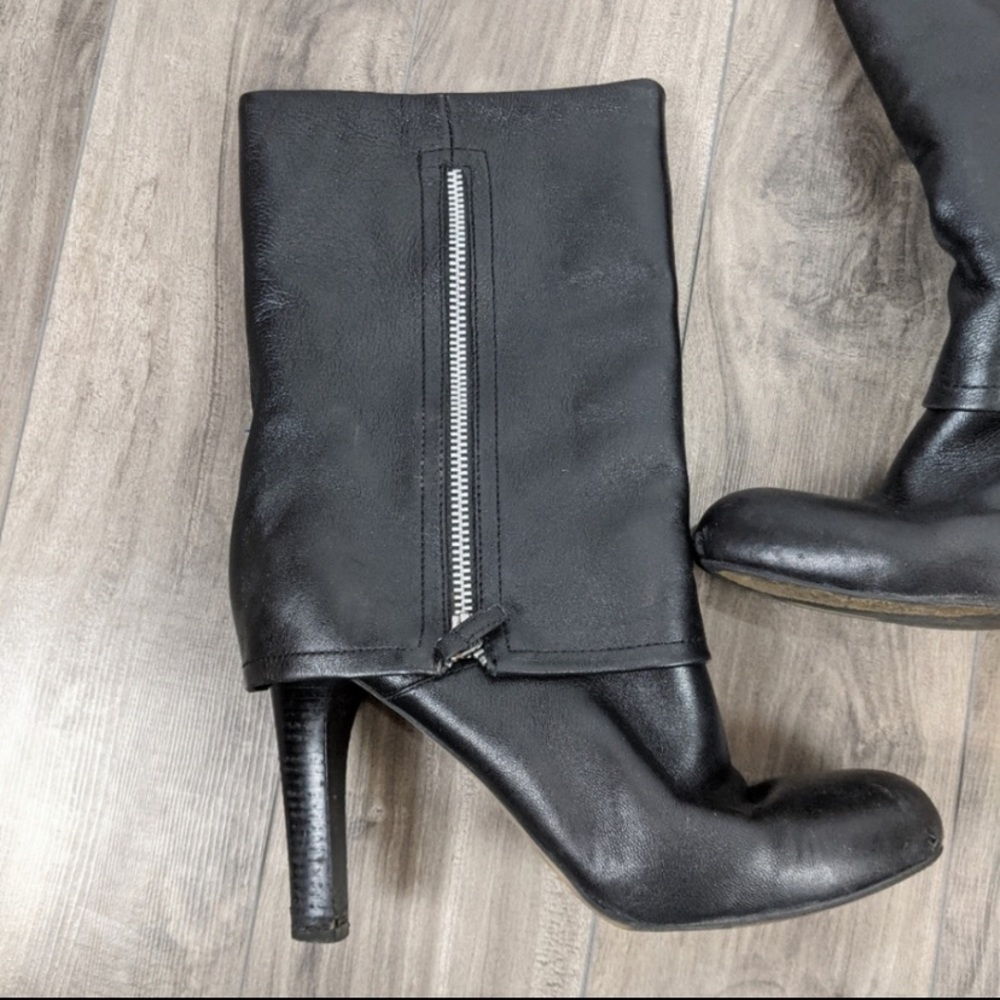 Franco Sarto A-Lady Black Boots Leather Sz 7.5 Mid Calf